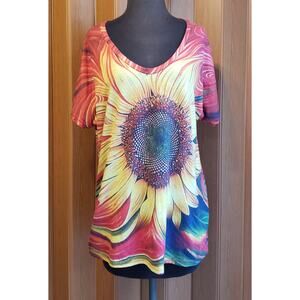 Nobrand size large red & yellow sunflower knit top